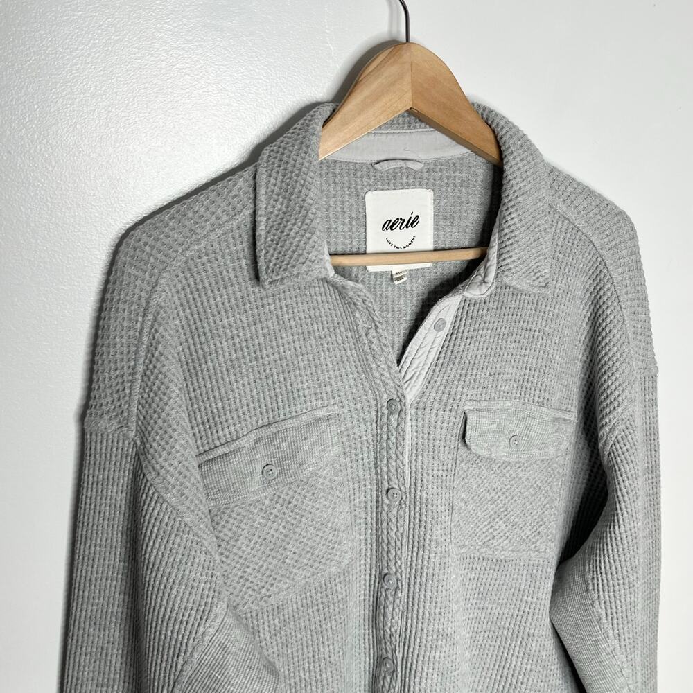 Aerie Lumberjane Waffle Knit Cardigan Sweater Womens Small Gray Button Up - Picture 4 of 9